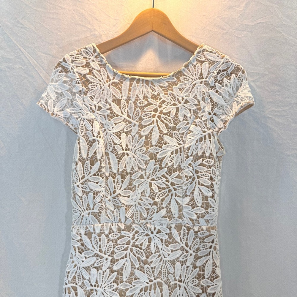 Lulus White Floral Crochet Lace Nude Lining Cap Sleeve Midi Dress Size Small - Picture 3 of 11